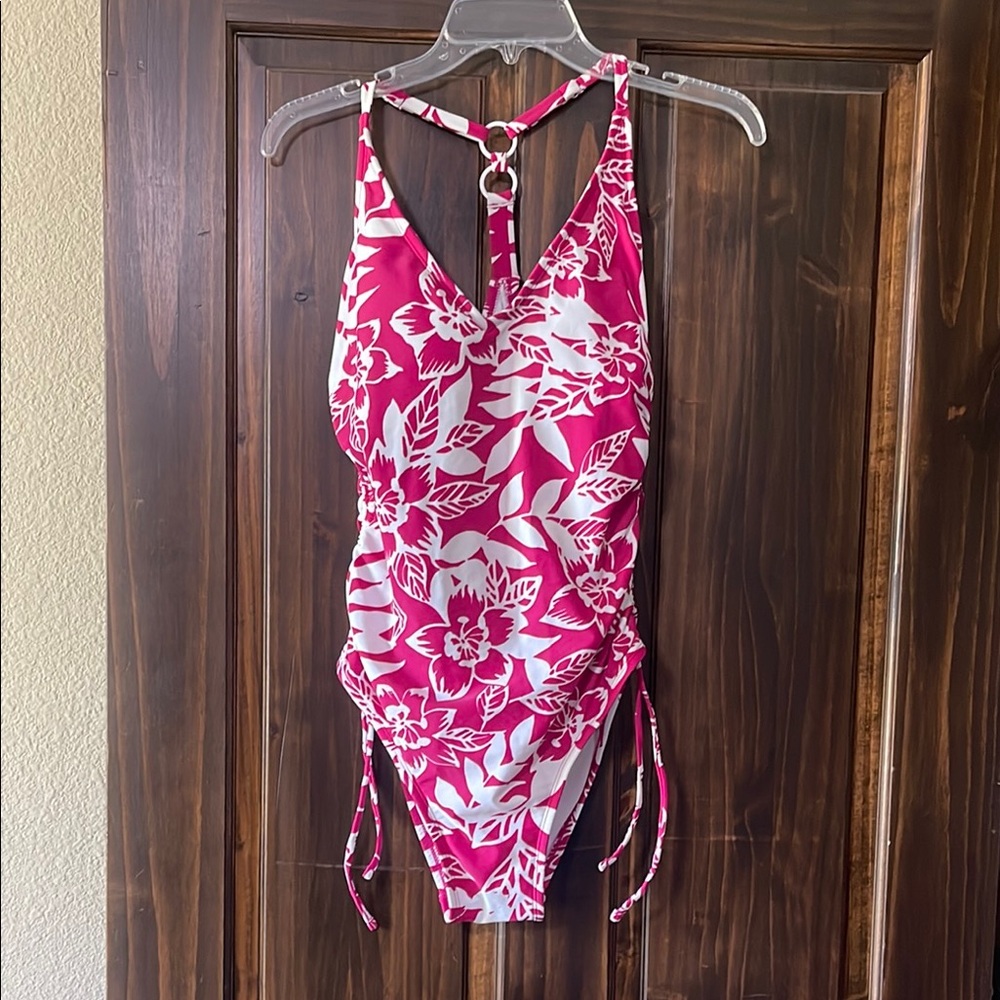 Kona Sol Pink Floral One-Piece Swimsuit Size M